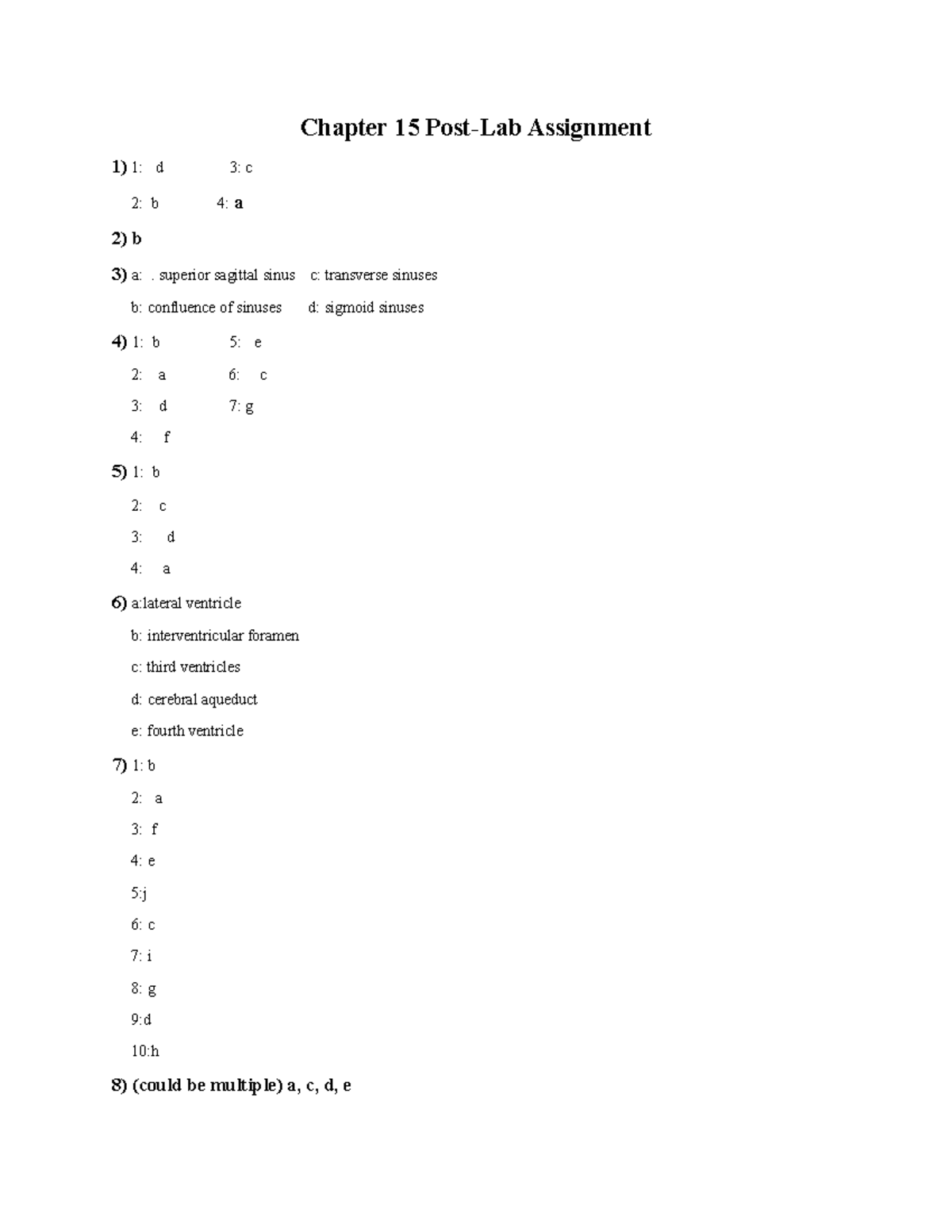 Chapter 15 Post-Lab Form - Chapter 15 Post-Lab Assignment 1) 1: d 3: c ...