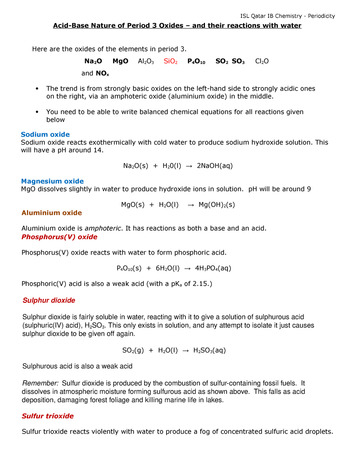 3.2 Oxides of Period 3 - ergo - ISL Qatar IB Chemistry - Periodicity ...