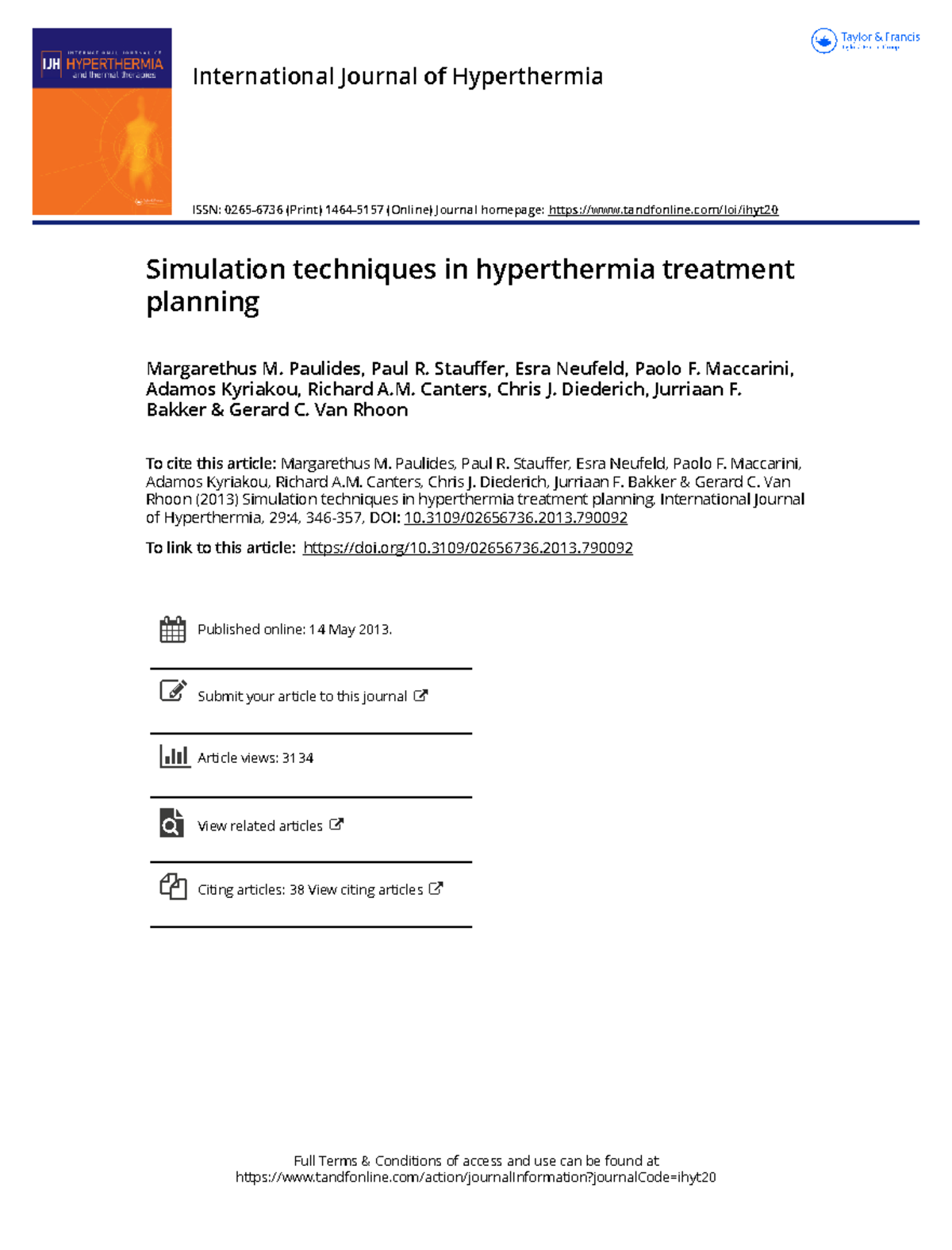 Simulation techniques in hyperthermia treatment planning - ####### Full ...