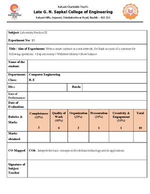 Assignment No -16 BT - data - Kalyani Charitable Trust’s Late G. N ...