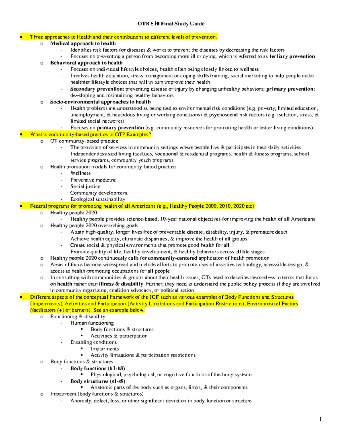 OTR 510 Final Study Guide - OTR 510 Final Study Guide Three approaches ...