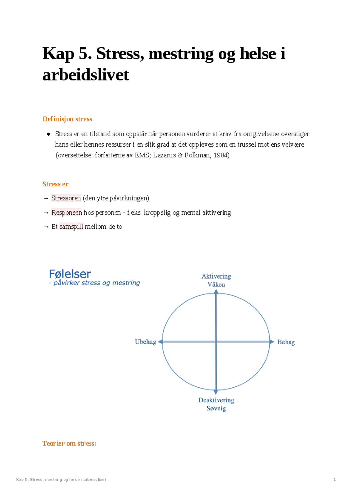 Kap 5 - Stress, Mestring Og Helse I Arbeidslivet - Kap 5. Stress ...