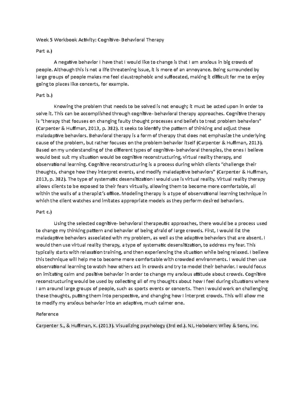 Week 5 wb and discussion - Week 5 Workbook Activity: Cognitive ...