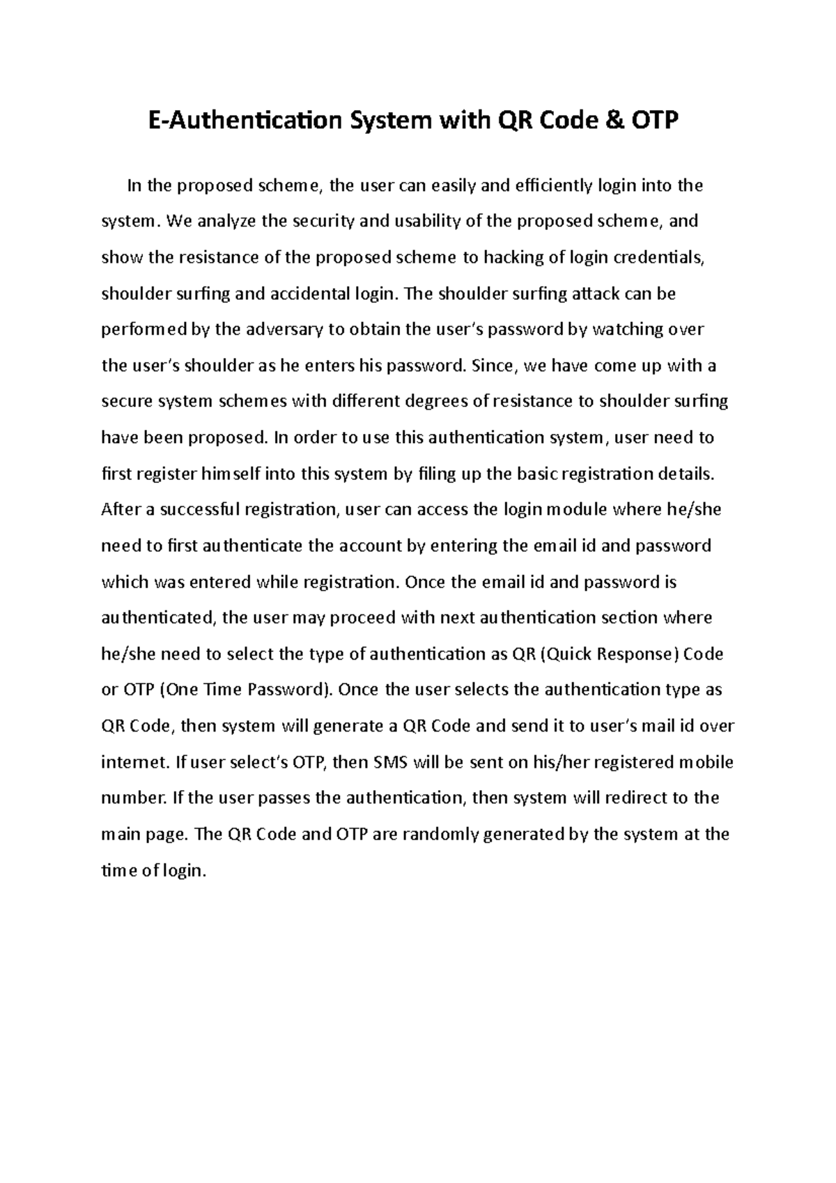 S262 - Note - E-Authentication System with QR Code & OTP In the ...