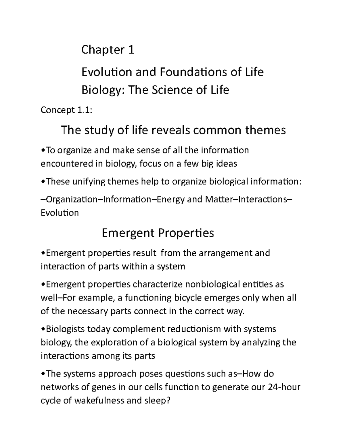 Document 25 - Ch 1 Evolution And Foundation Of Life - Chapter 1 