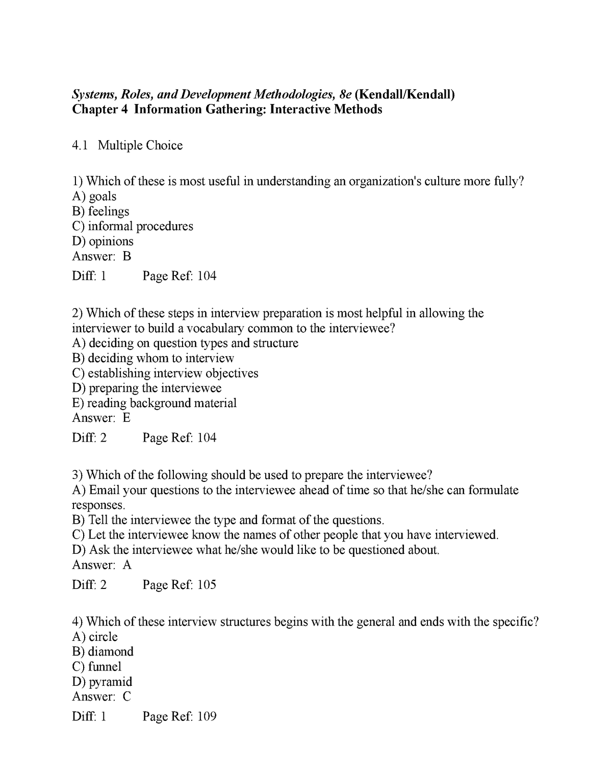 Sad Ch04 - System Analysis And Design 1 Test Bank SAD01 - Systems ...