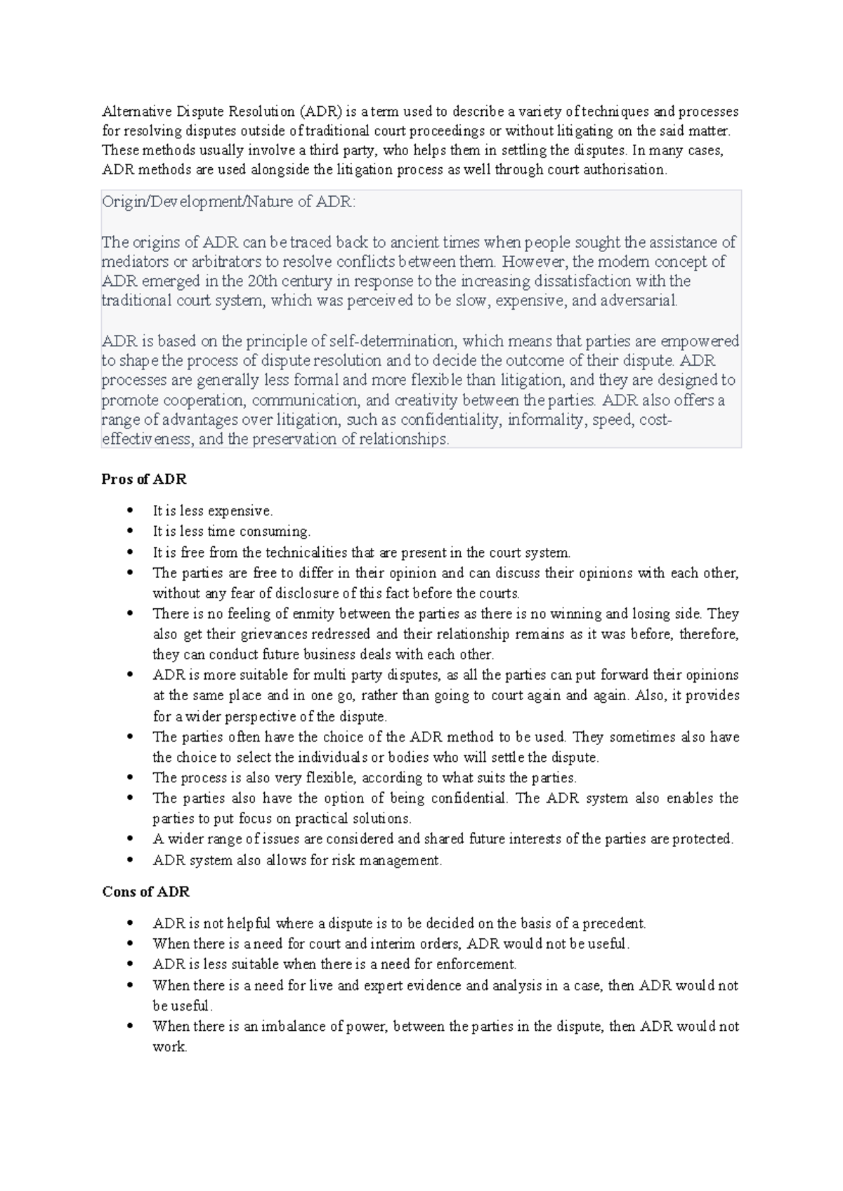 ADR Part I - sdfsdf - Alternative Dispute Resolution (ADR) is a term ...