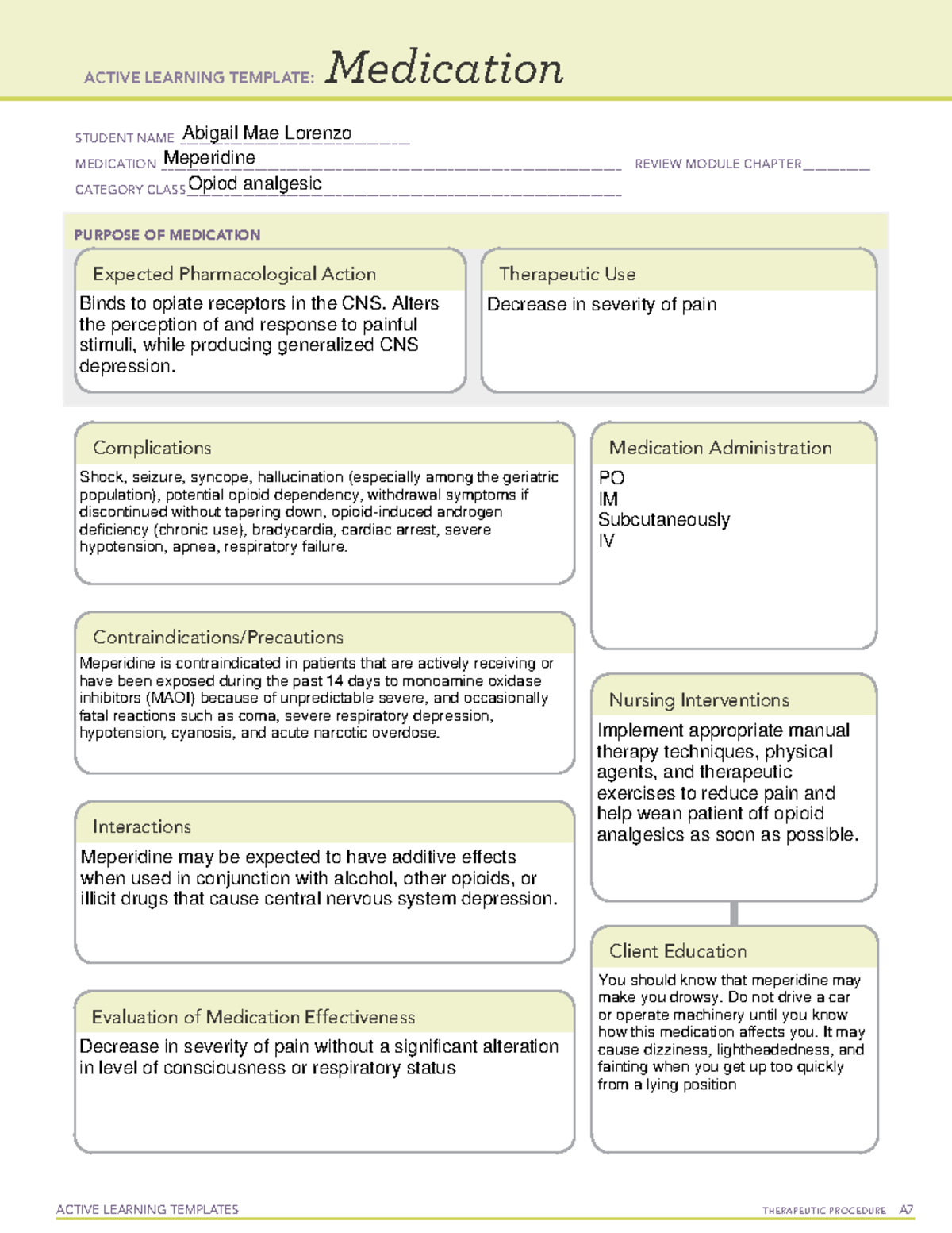 ATI-meperidine - OBMEDS - ACTIVE LEARNING TEMPLATES THERAPEUTIC ...