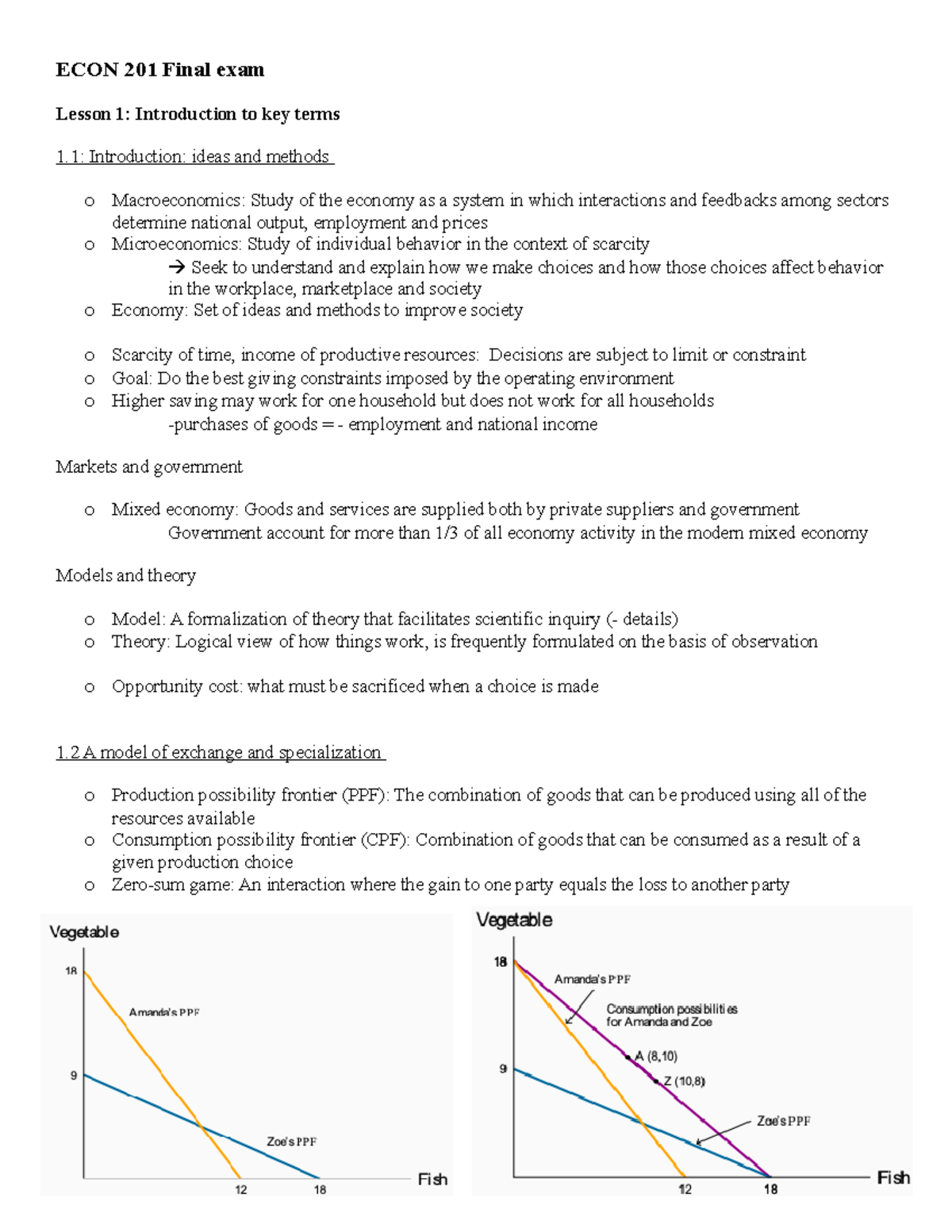 ECON 201 Final Exam - Lecture Notes 1-15 - ECON 201 Final Exam Lesson 1 ...