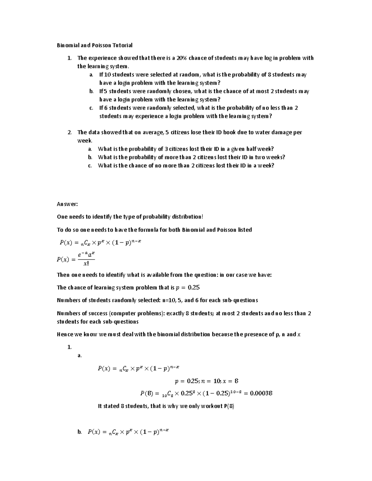 COQT - Poisson AND Binomial MEMO - Binomial and Poisson Tutorial The ...