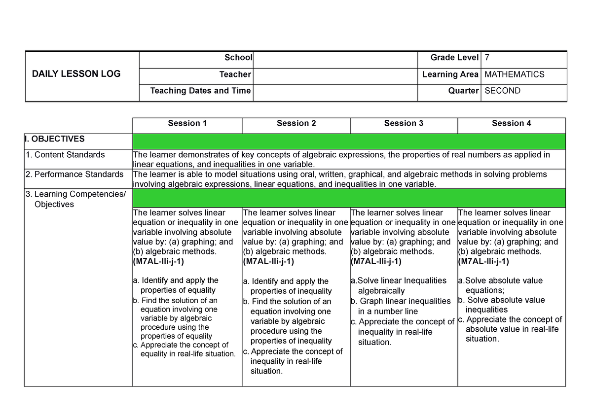 WEEK 9 - Lesson - DAILY LESSON LOG School Grade Level 7 Teacher ...