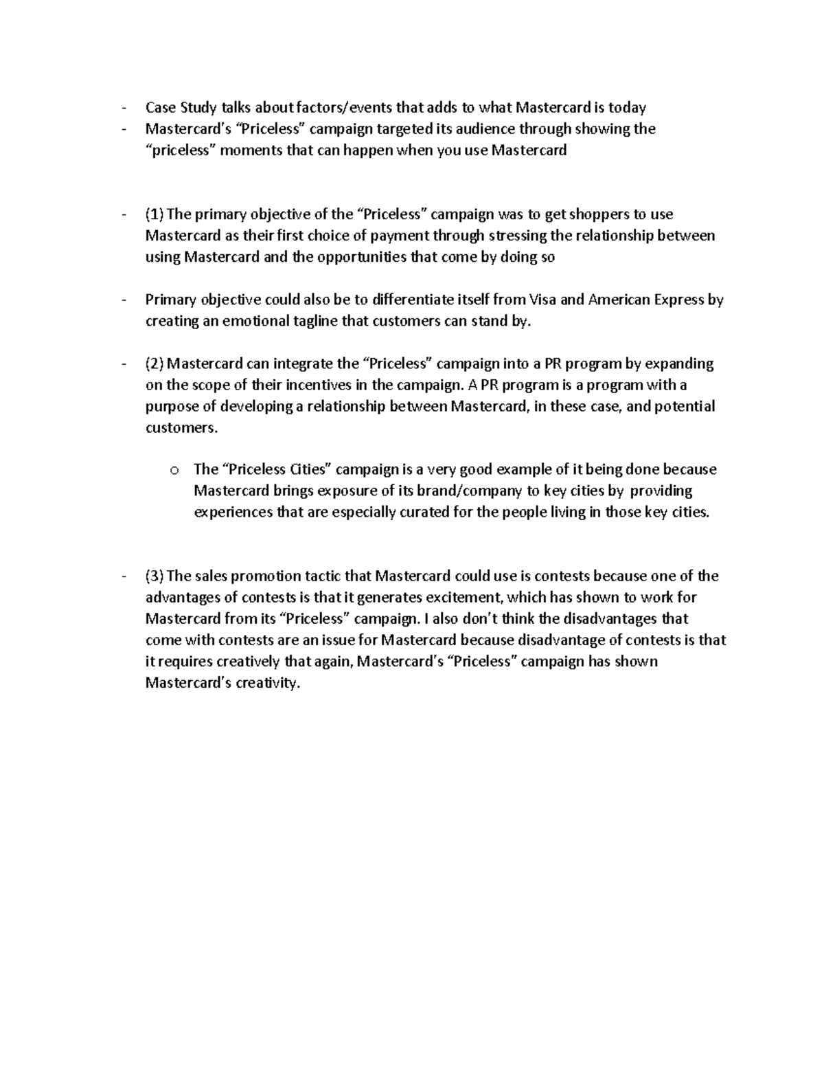 Mastercard - Case discussion notes - Case Study talks about factors ...