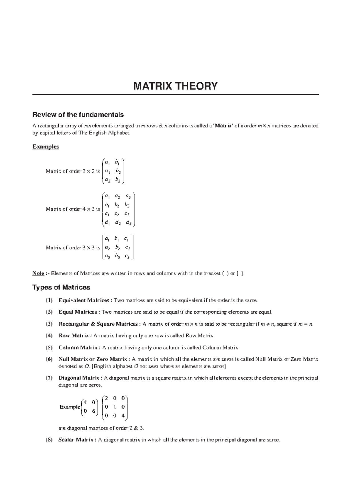 Matrix Theory - Methods of mathematics - UoK - Studocu