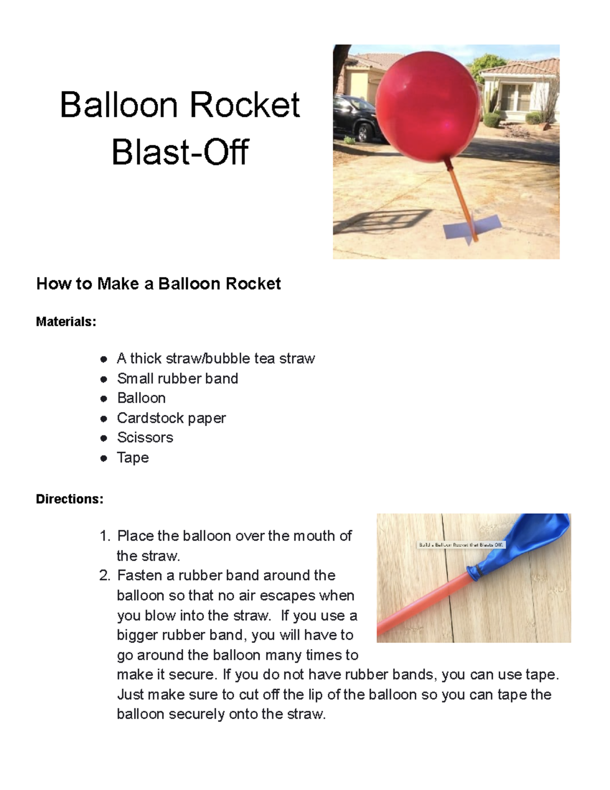 Balloon Rocket - Educación - Balloon Rocket Blast-Off How to Make a ...
