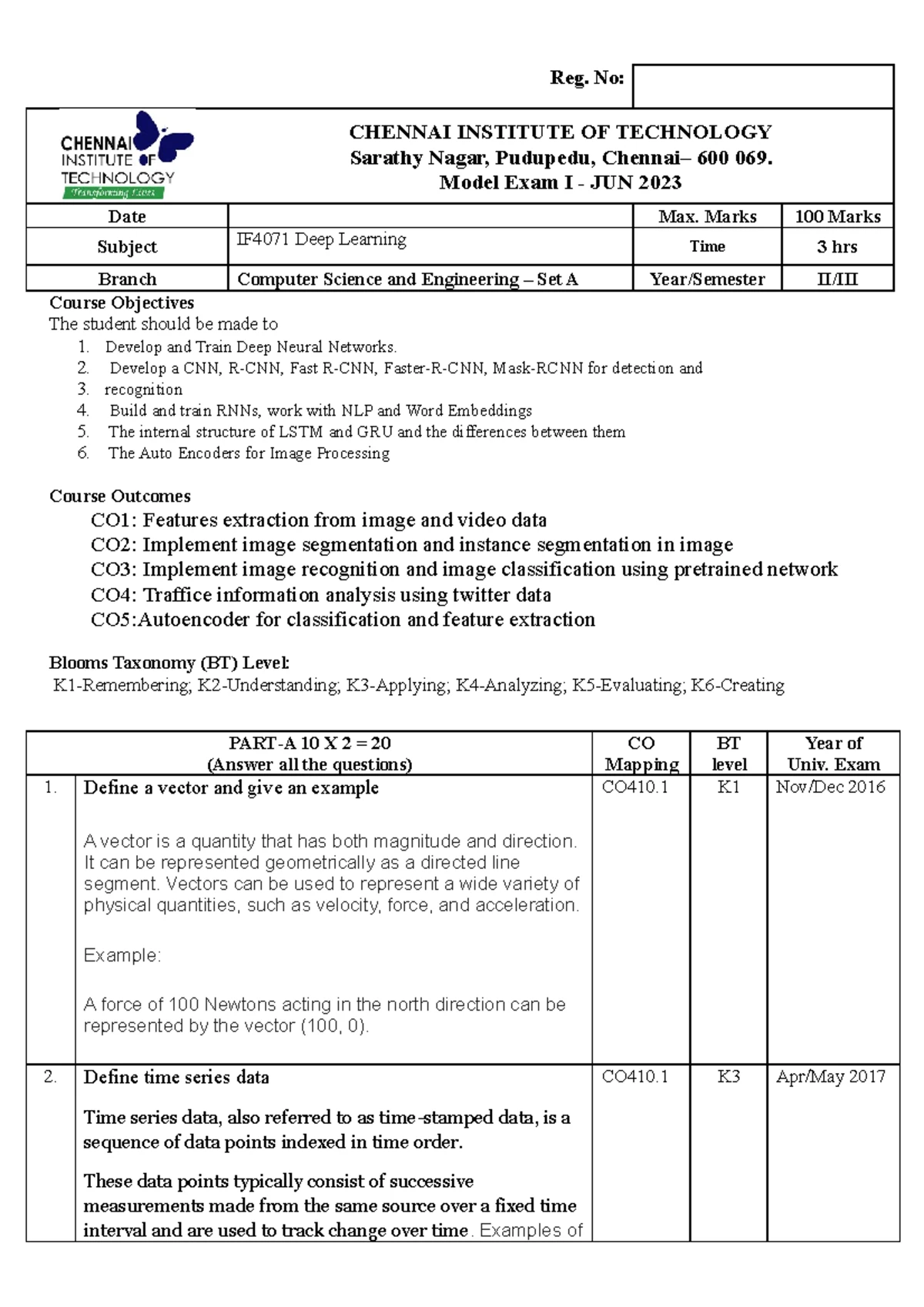 Deep Learning - AD3501 2021 Regulation - Question Paper 2023 Nov Dec ...