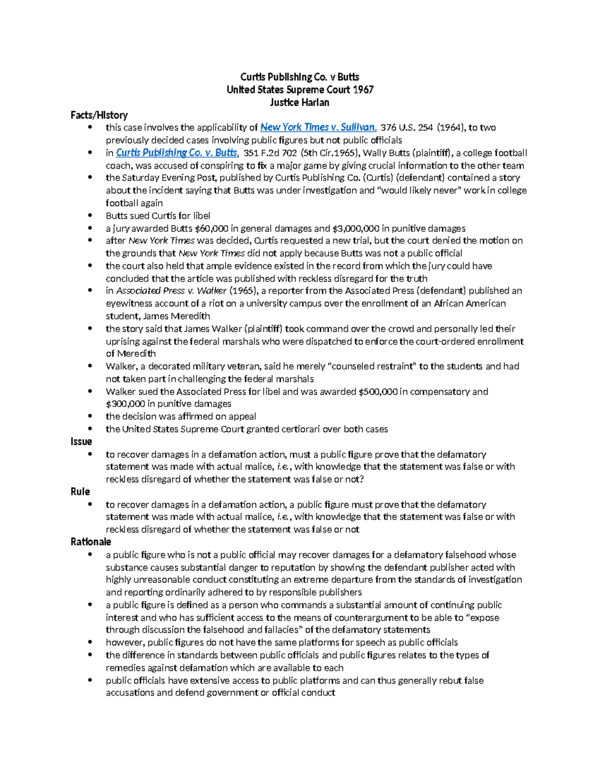 Curtis Publishing Co - case brief - Curtis Publishing Co. v Butts ...