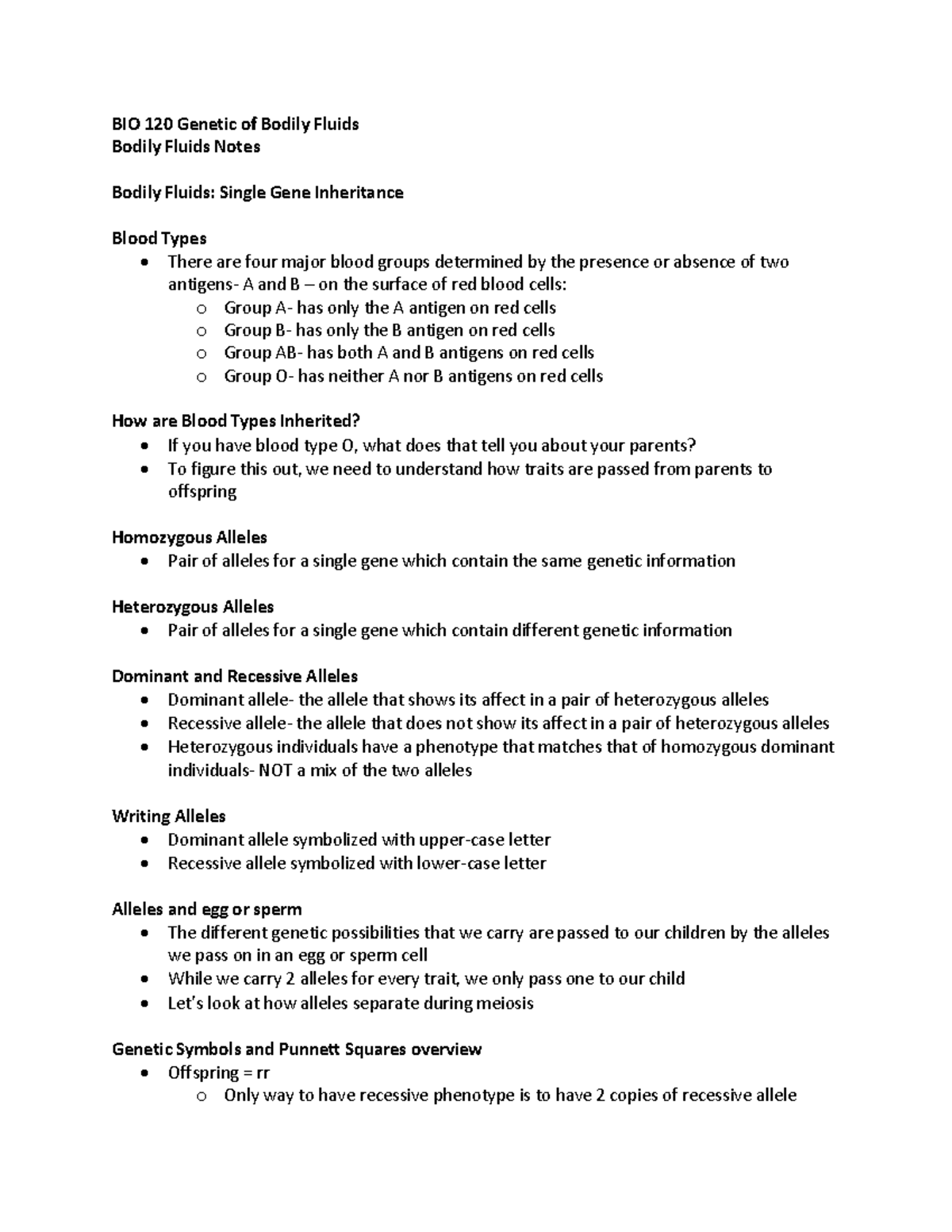 BIO 120 of Bodily Fluids BIO 120 of Bodily Fluids