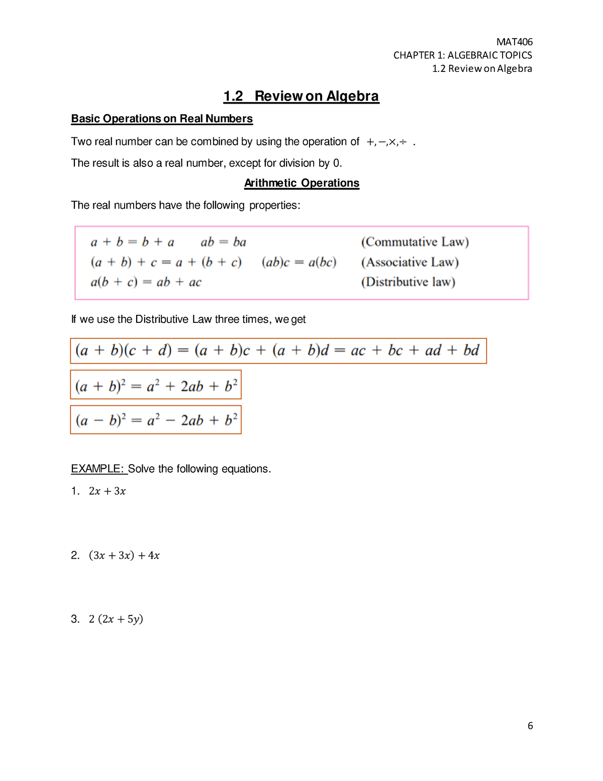 1.2 Review On Algebra - Puan Musliha - CHAPTER 1: ALGEBRAIC TOPICS 1 ...