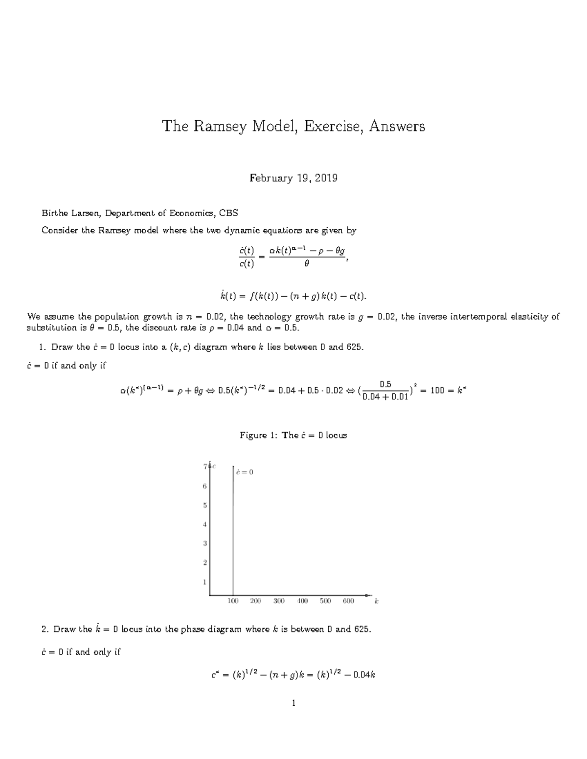 Ramsey exercise answer - The Ramsey Model, Exercise, Answers February ...