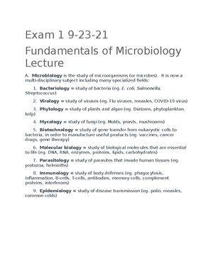 Microbiology 20 Practice Exams - Chapter 1 Practice Quiz Name