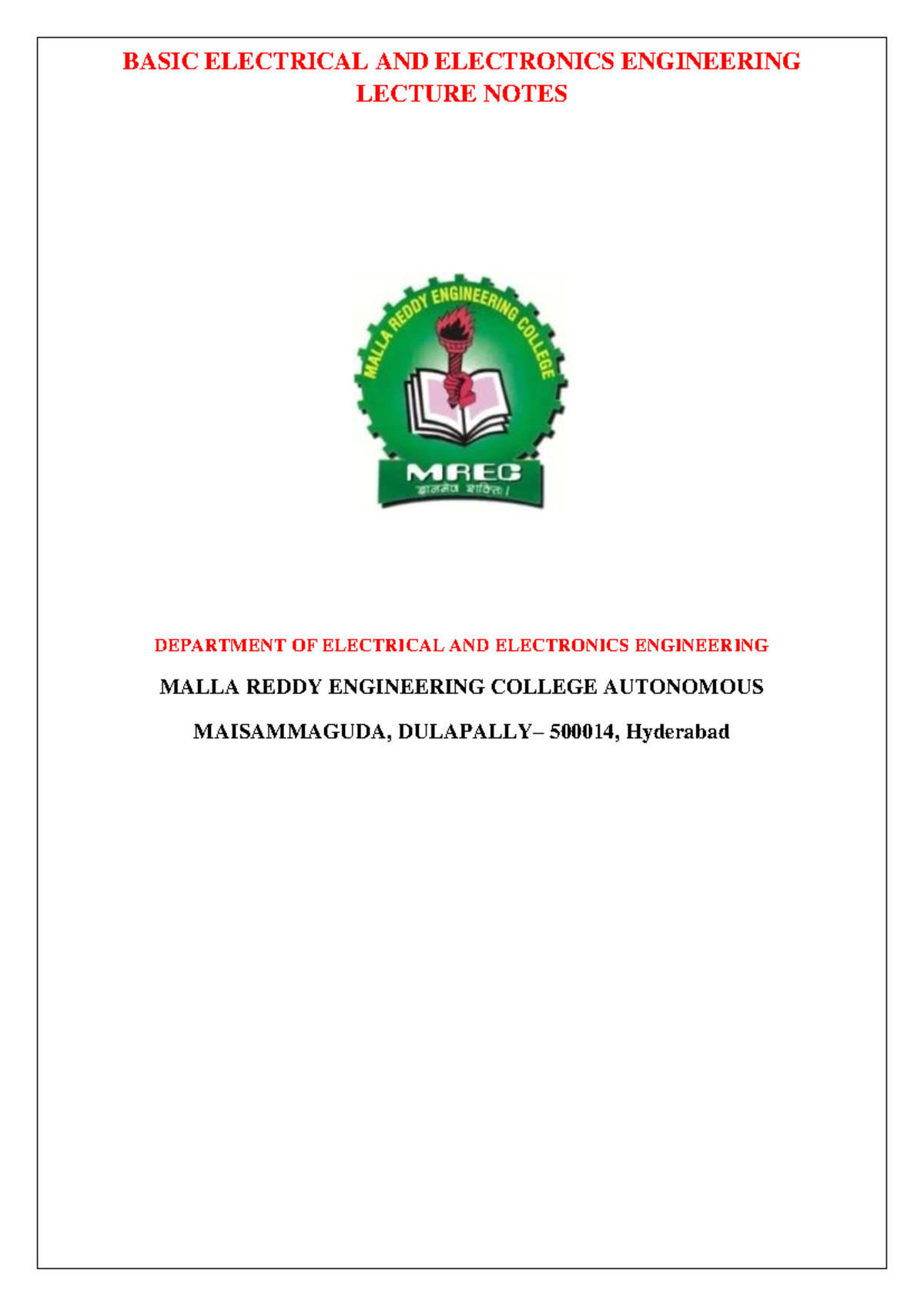 20220216-BEEE notes - BASIC ELECTRICAL AND ELECTRONICS ENGINEERING ...