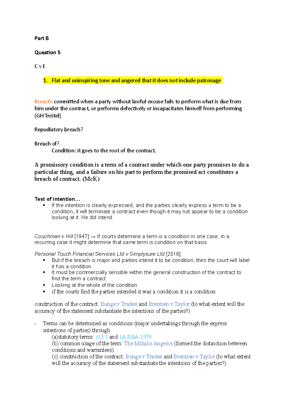 Exam Plan - Part B Question 5 C V E Flat And Uninspiring Tone And ...