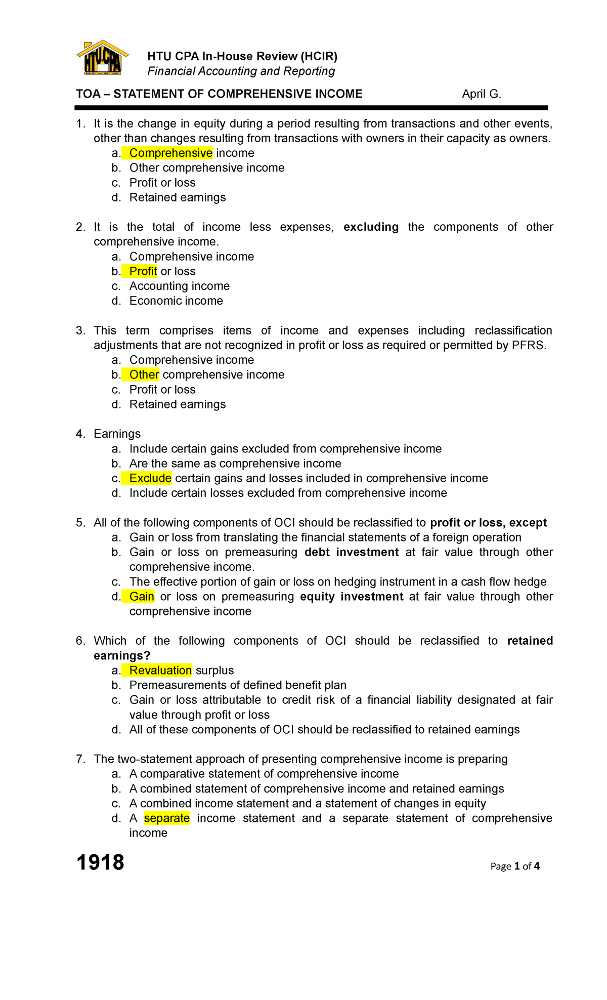 How To Find Total Comprehensive Income In Accounting