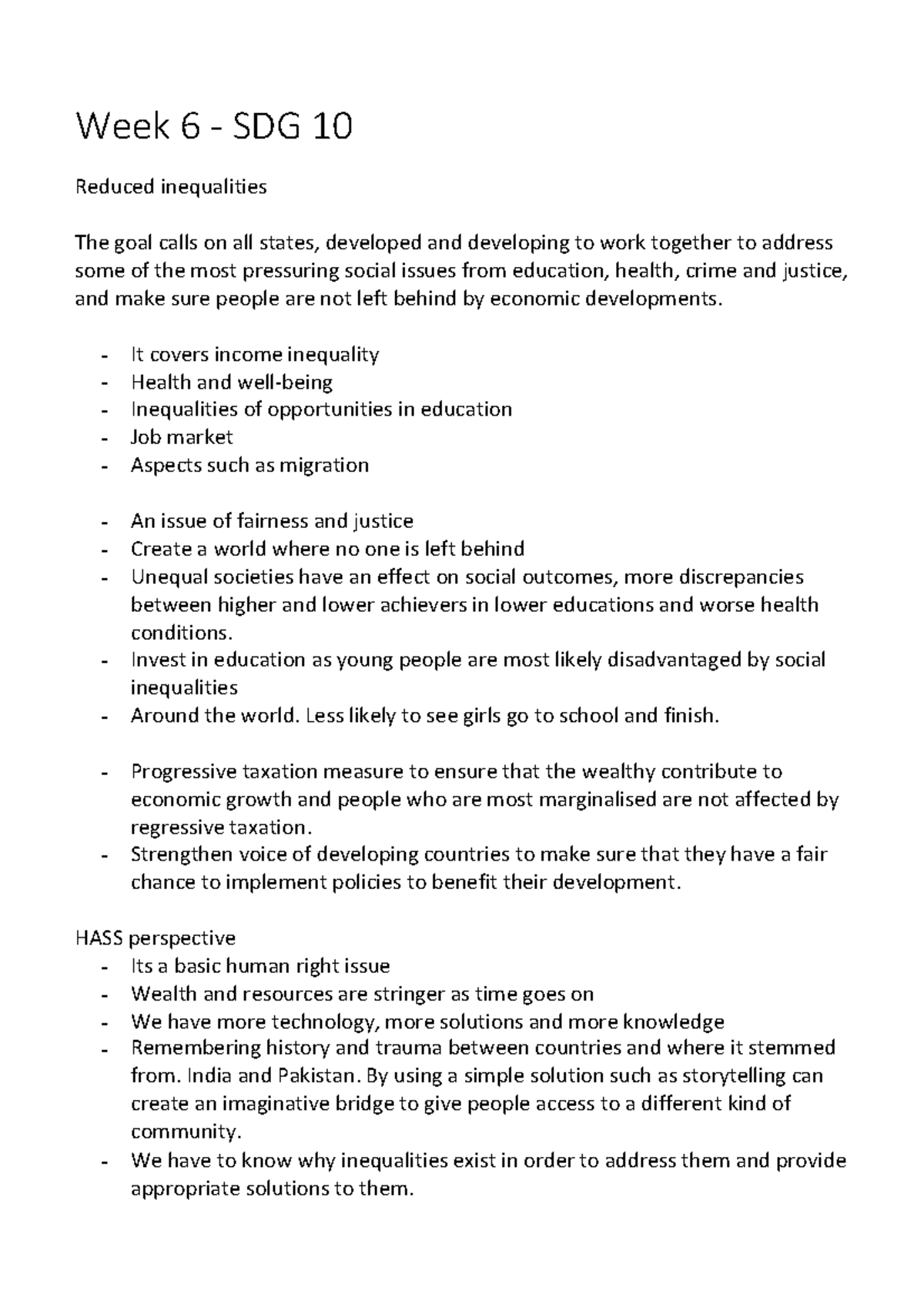 Week 6 - SDG 10 - notes - Reduced inequalities The goal calls on all ...