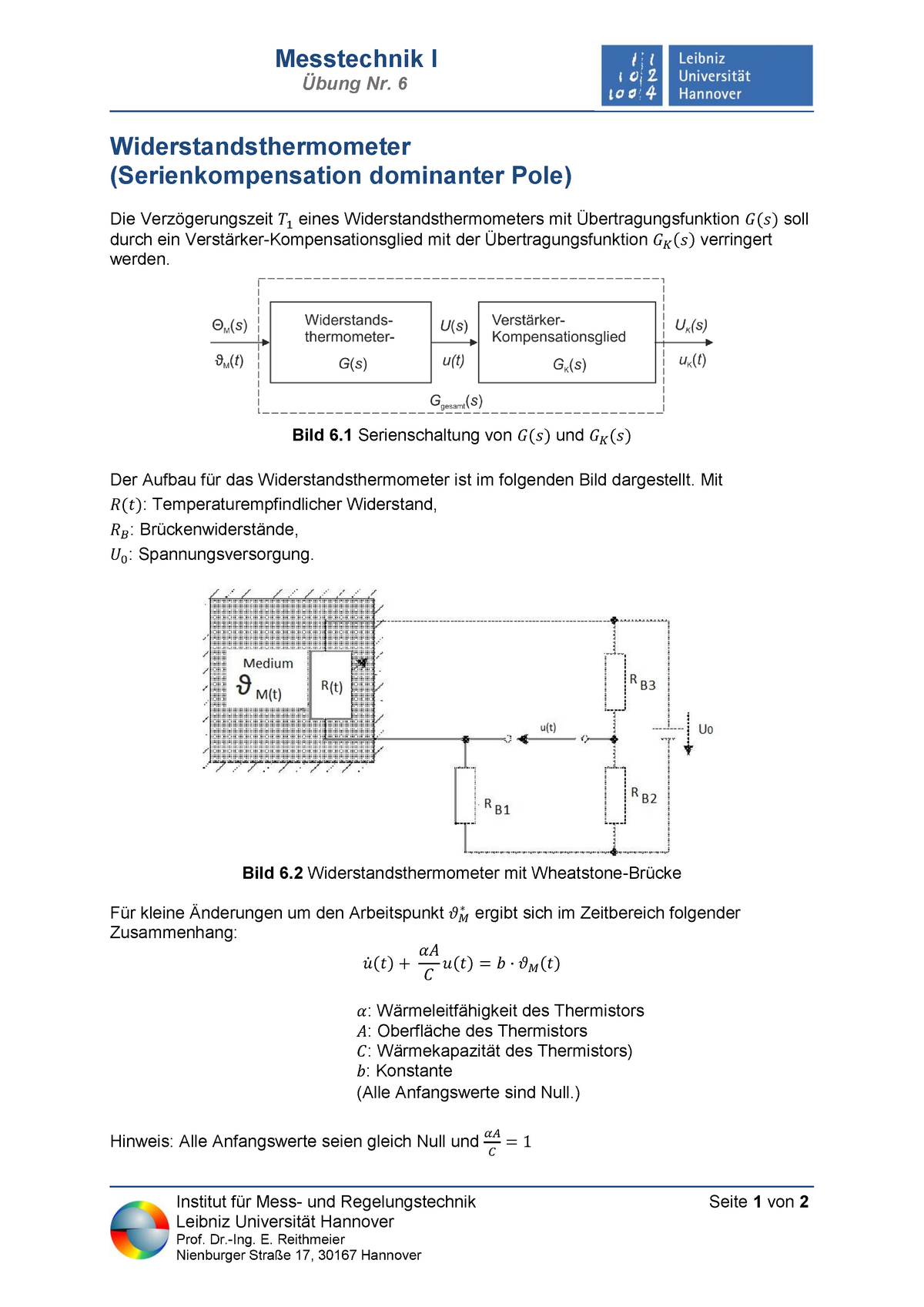 Übung-6 Messtechnik - Messtechnik I Übung Nr. 6 Institut Für Mess- Und ...