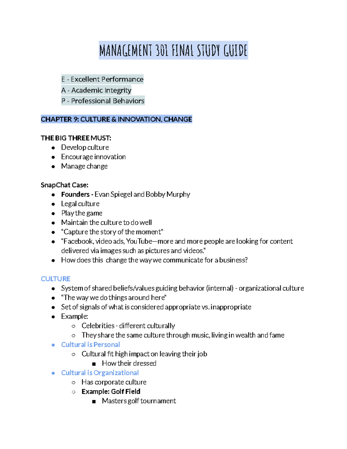 MGMT 301 Final Study Guide - MANAGEMENT 301 FINAL STUDY GUIDE E ...