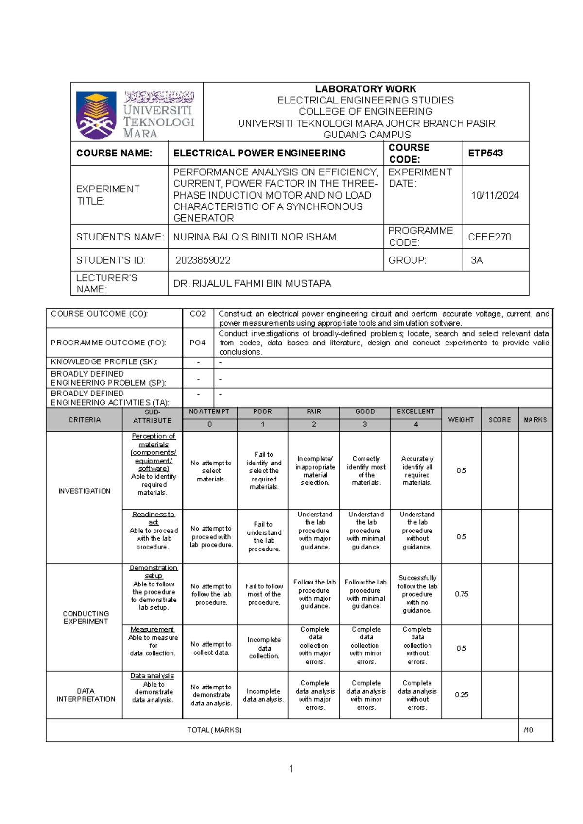 ETP543 - LAB Manual - EXP 3 - Student - LABORATORY WORK ELECTRICAL ...