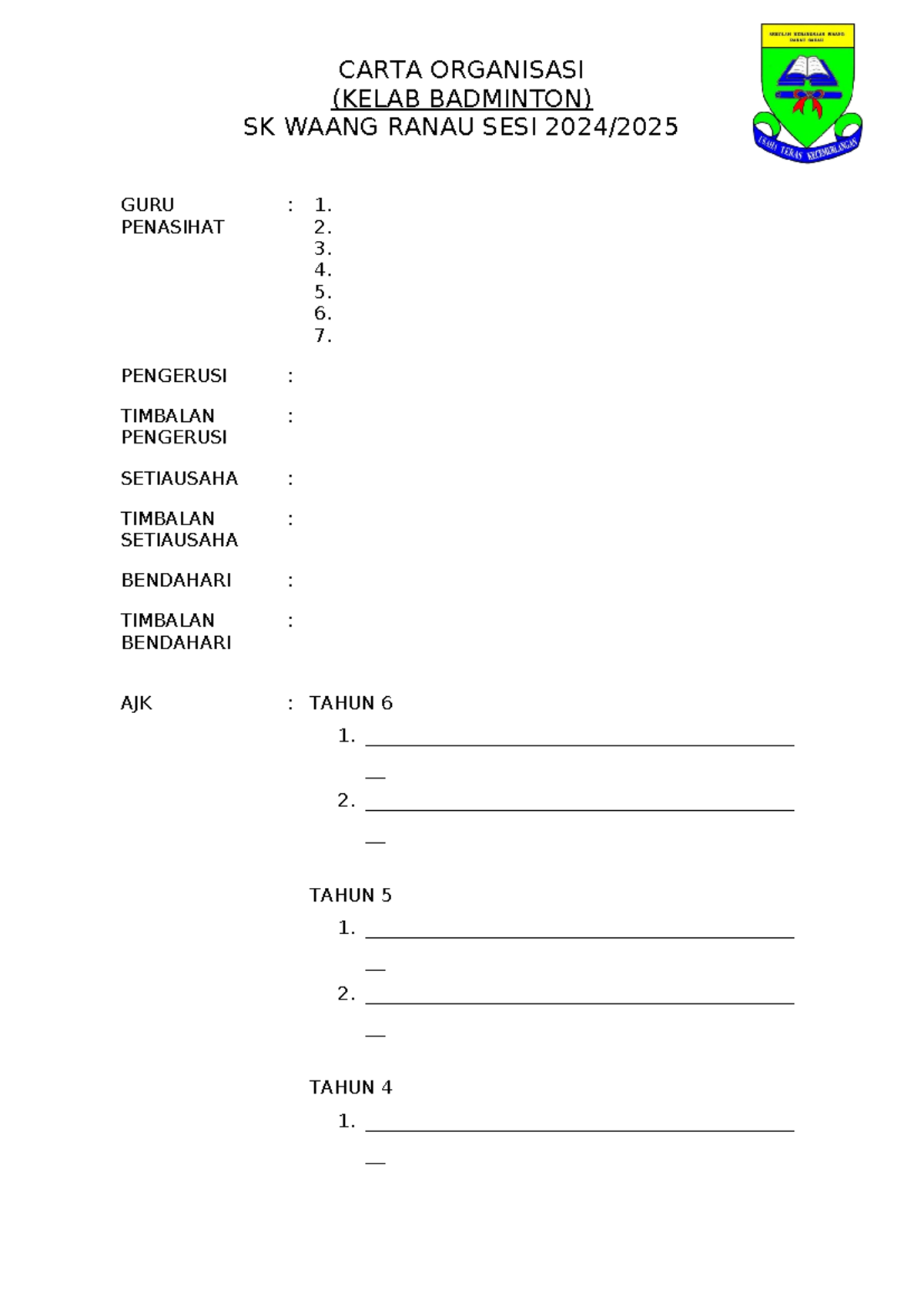 Carta Organisasi Persatuan Kelab 2024 - CARTA ORGANISASI (KELAB ...