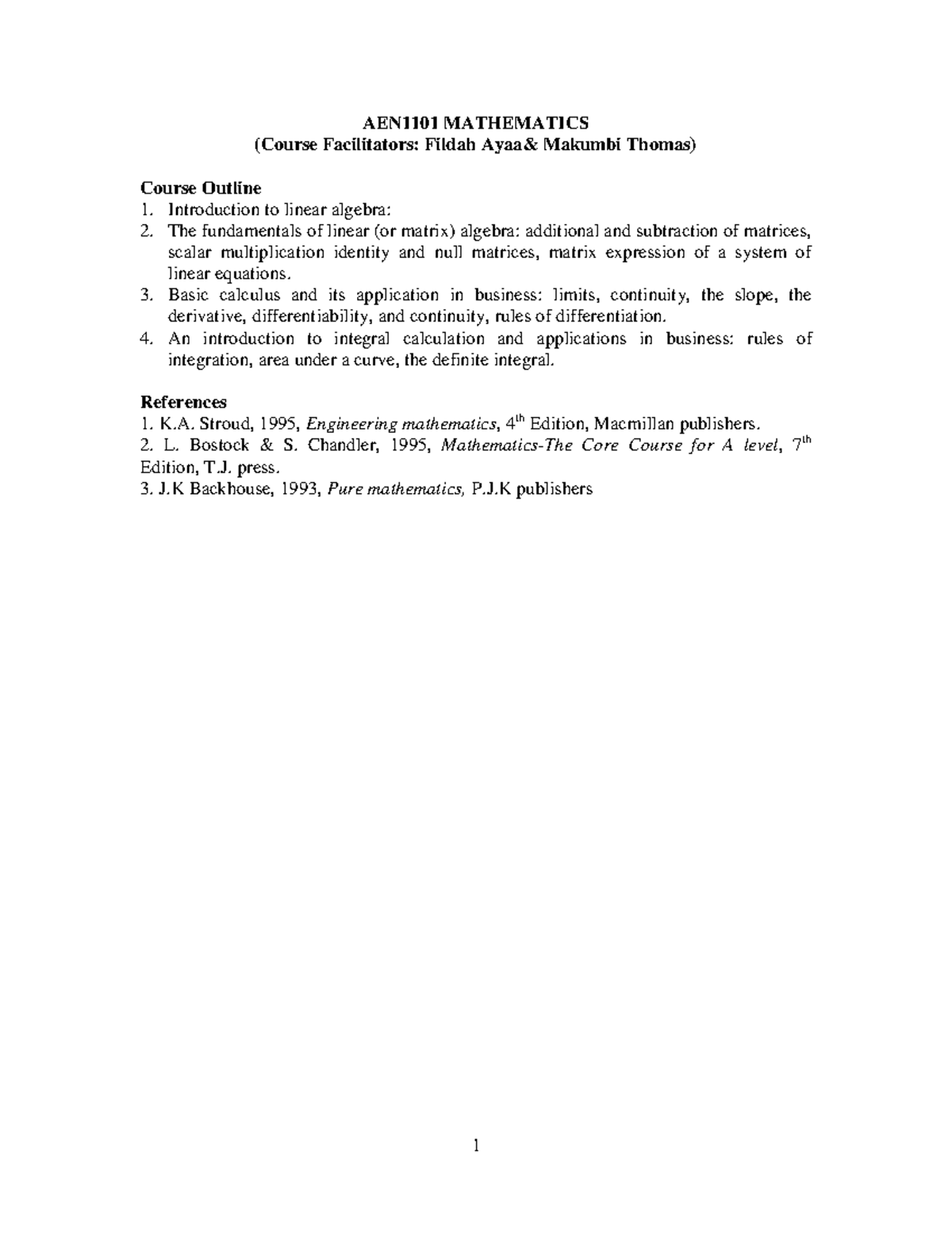 AEN 1101 Mathematics - simple to understand - AEN1101 MATHEMATICS ...