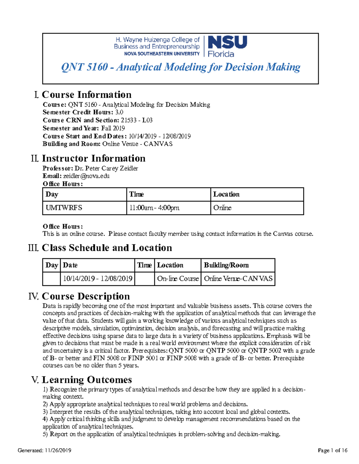 Pdf - Syllabus for the class QNT5160 at NSU - QNT 5160 - Analytical  Modeling for Decision Making I - Studocu