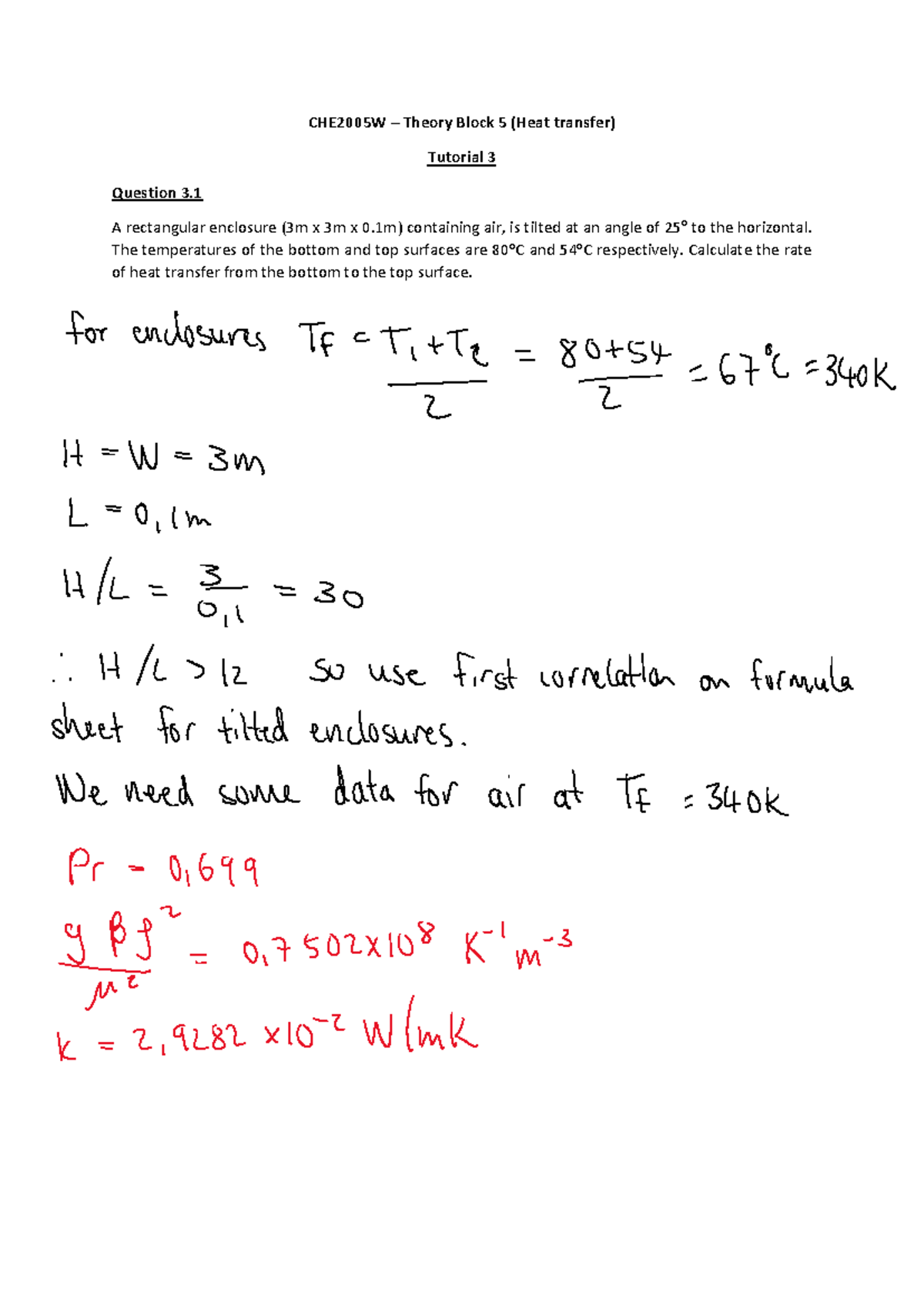 Tutorial+3+solution-1 - CHE2005W – Theory Block 5 (Heat transfer ...