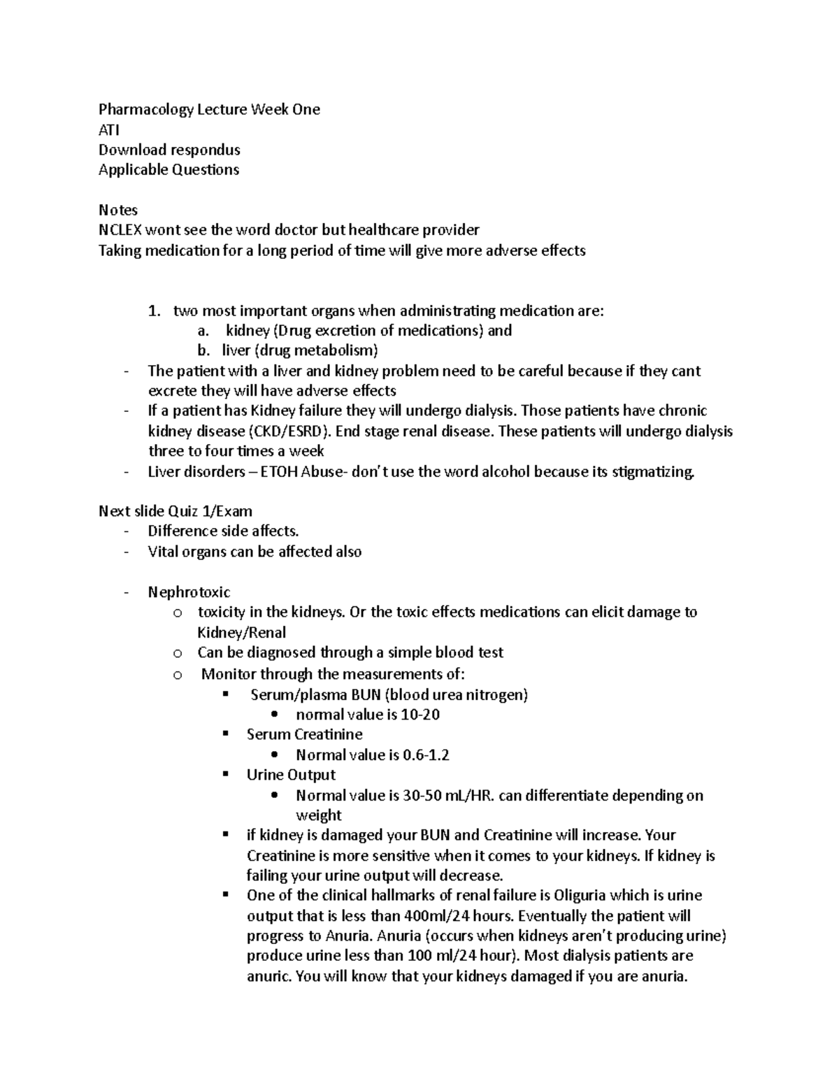 Pharmacology Notes Week 1 - Pharmacology Lecture Week One ATI Download ...