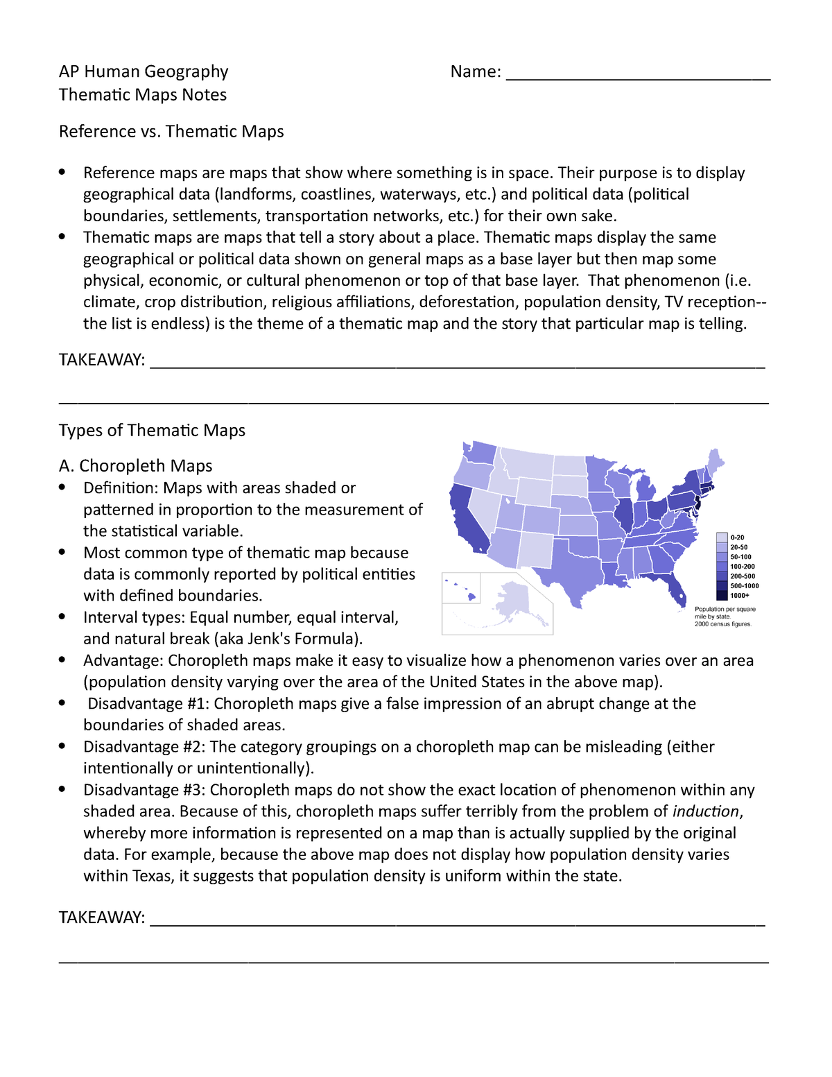 Kamin Types of Maps Notes Page w Takeaway AP Human Geography Name