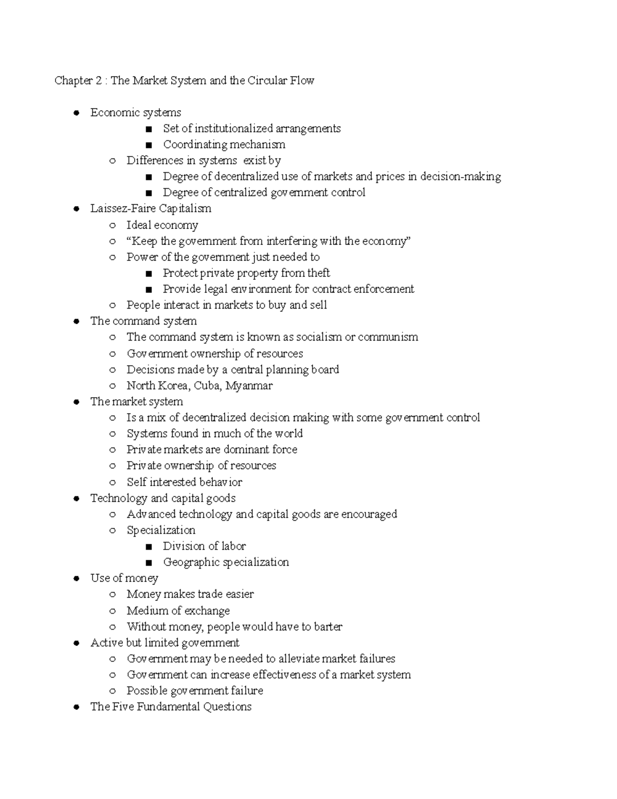 ECON102 - Chapter 2 Notes - Chapter 2 : The Market System and the ...
