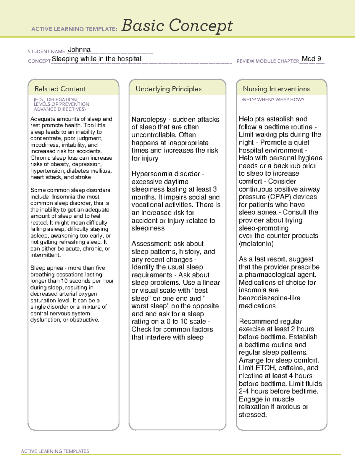 Basic Concept-Basic Care and Comfort - ACTIVE LEARNING TEMPLATES