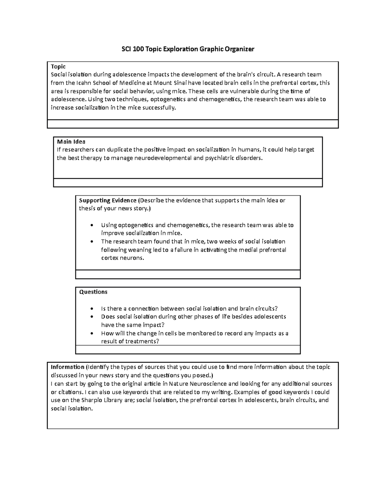 Sci100 topic exploration graphic organizer - SCI 100 Topic Exploration ...