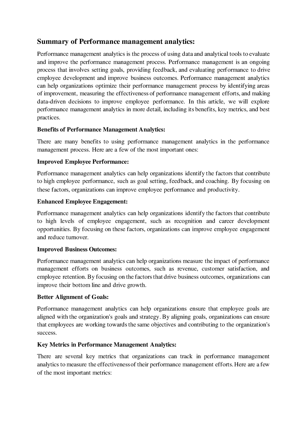 Summary of Performance management analytics - Summary of Performance ...