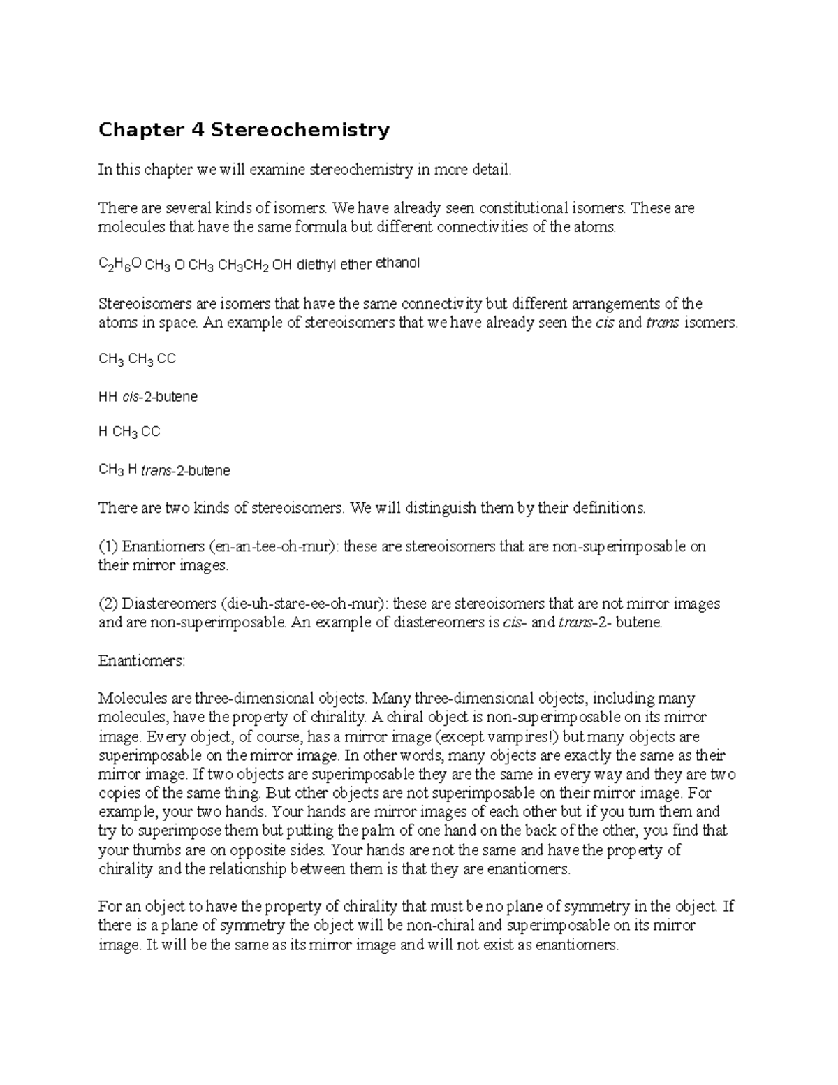 Chapter 4 Stereochemistry - Chapter 4 Stereochemistry In This Chapter ...