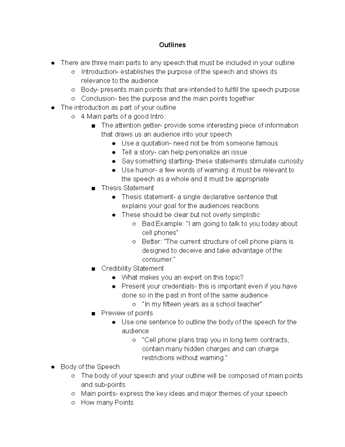 Writing Outlines Outlines There are three main parts to any speech