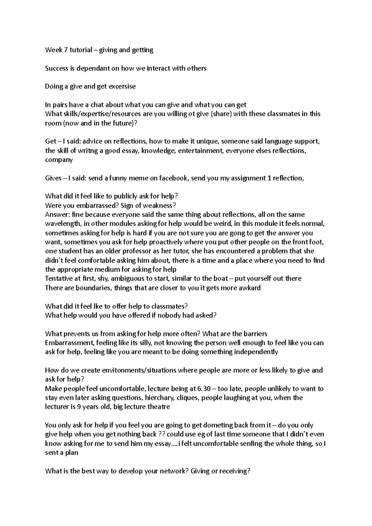 Week 7 tutorial - giving and getting - Week 7 tutorial – giving and ...