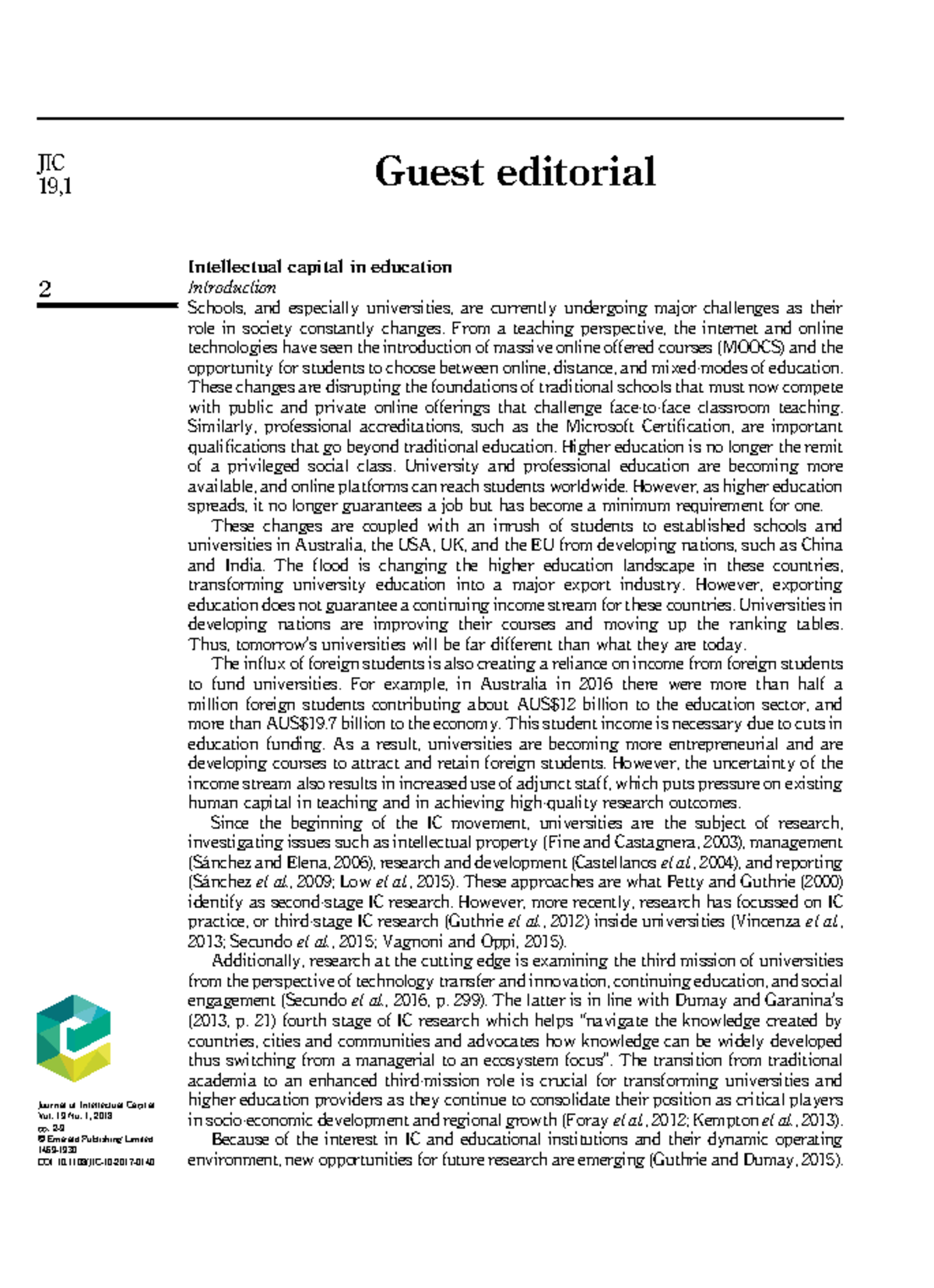 Intellectual capital in education - Guest editorial Intellectual ...