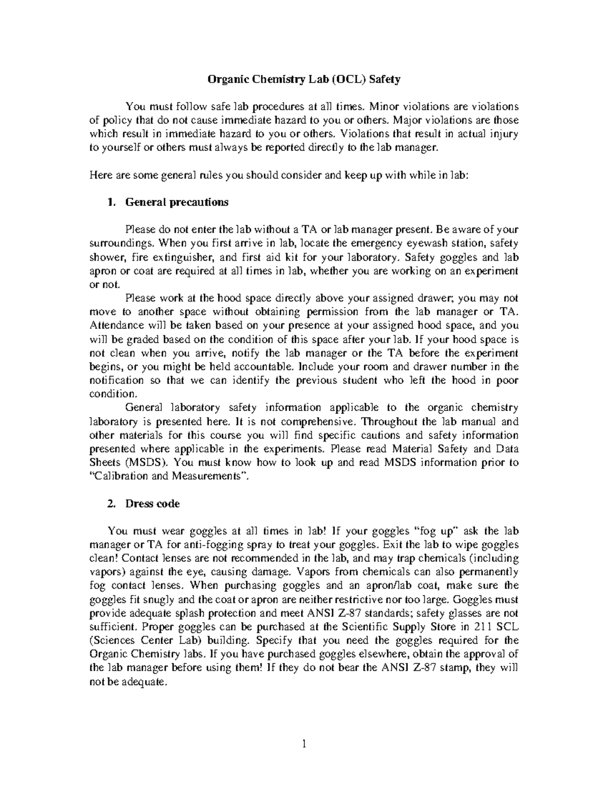 OCL supplemental info and guidelines 2 - Organic Chemistry Lab (OCL ...