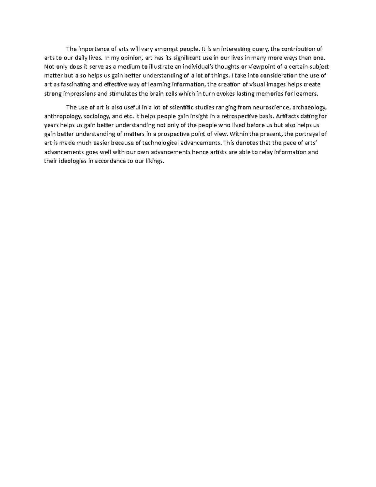 essay about importance of the arts