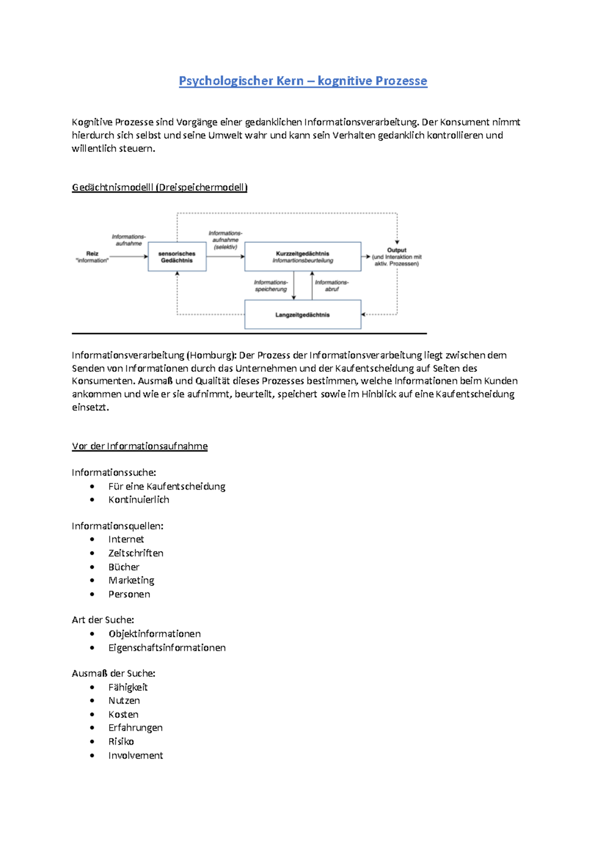 Kognitive Prozesse - Wise 2021 - Psychologischer Kern – kognitive