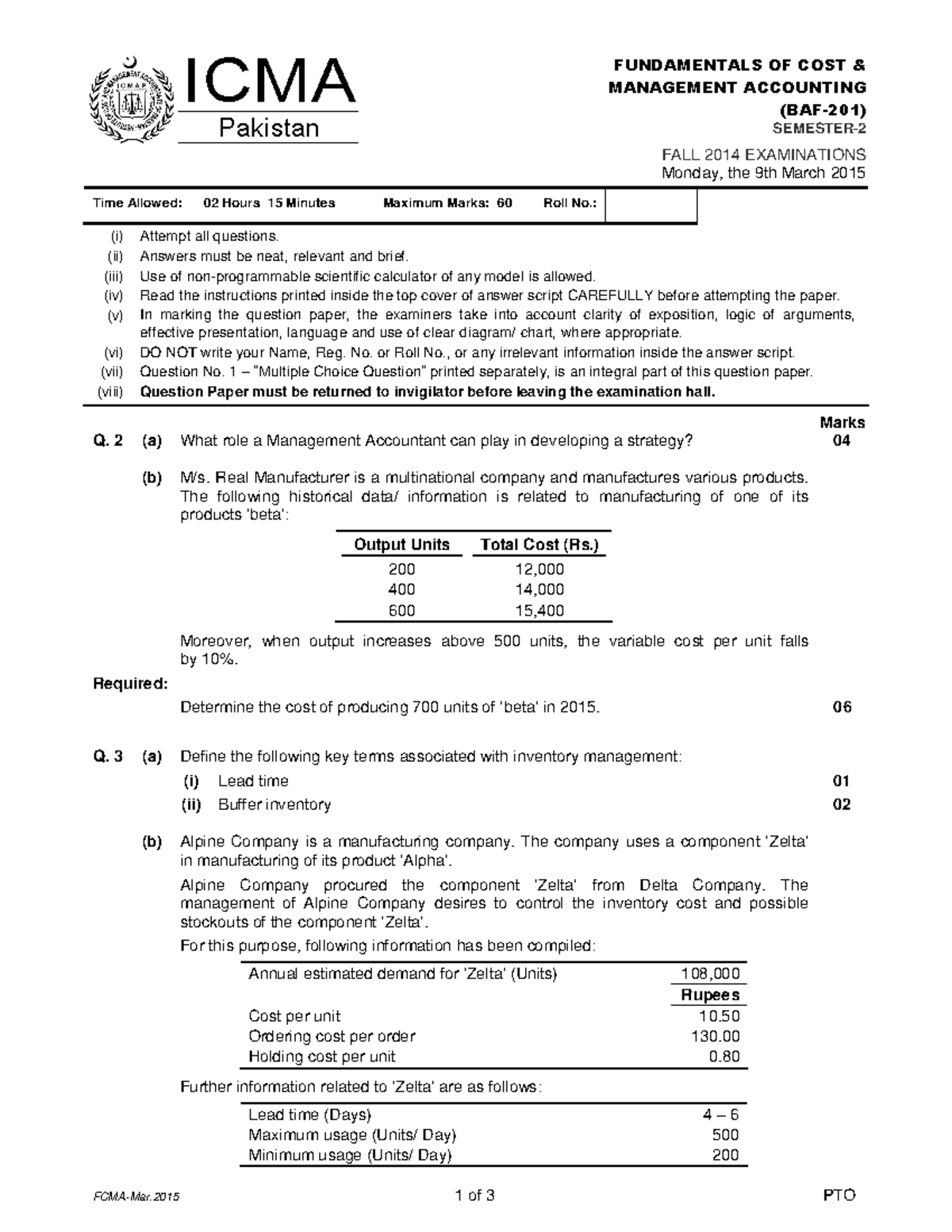07Fall 2014FCMA Exercises FCMAMar 1 of 3 PTO ICMA. Pakistan
