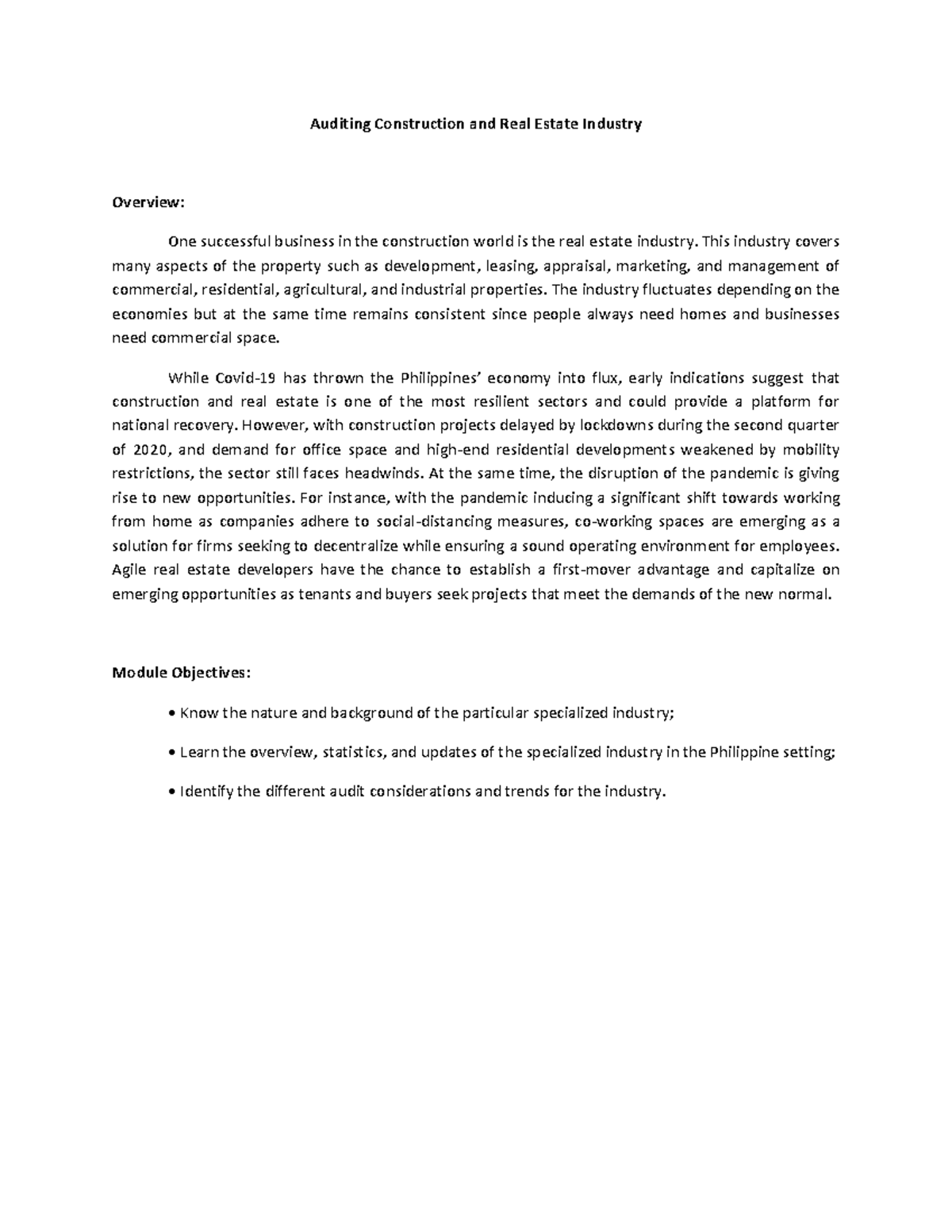 Auditing Construction and Real Estate Industry Auditing Construction